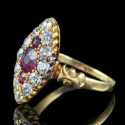 Antique Victorian Ruby Diamond Navette Cluster Ring 