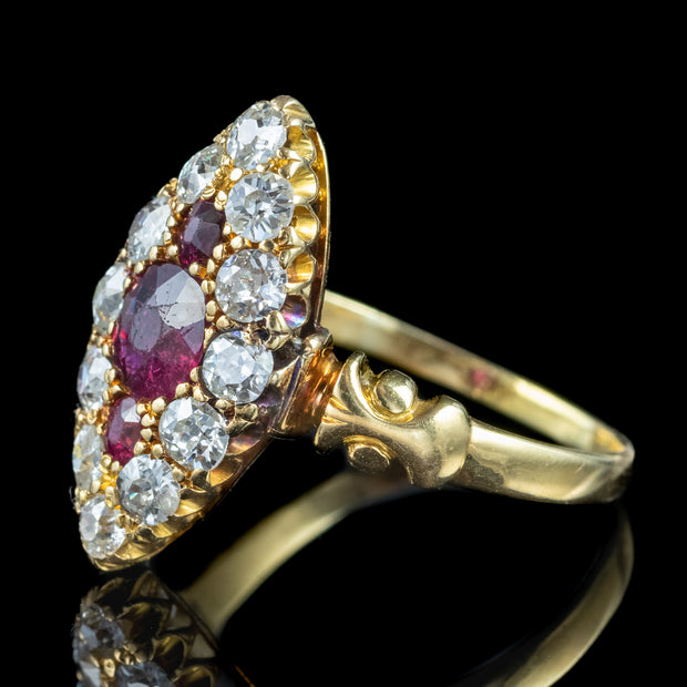 Antique Victorian Ruby Diamond Navette Cluster Ring 