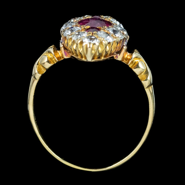 Antique Victorian Ruby Diamond Navette Cluster Ring 