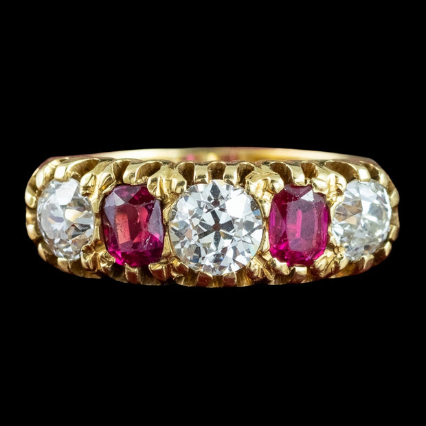 Antique Victorian Ruby Diamond Ring 1.55ct Diamond 