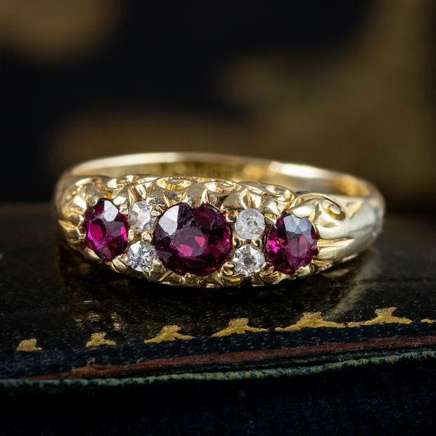 Antique Victorian Ruby Diamond Ring Dated 1863