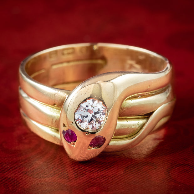 Antique Victorian Ruby Diamond Snake Ring 0.30ct Diamond Dated 1887