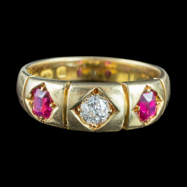 Antique Victorian Ruby Diamond Trilogy Ring Dated 1875