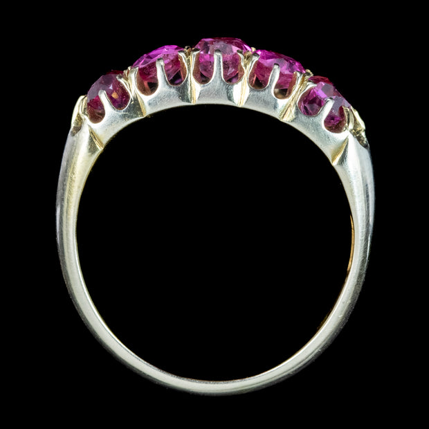 Antique Victorian Ruby Five Stone Ring 1.7ct Total