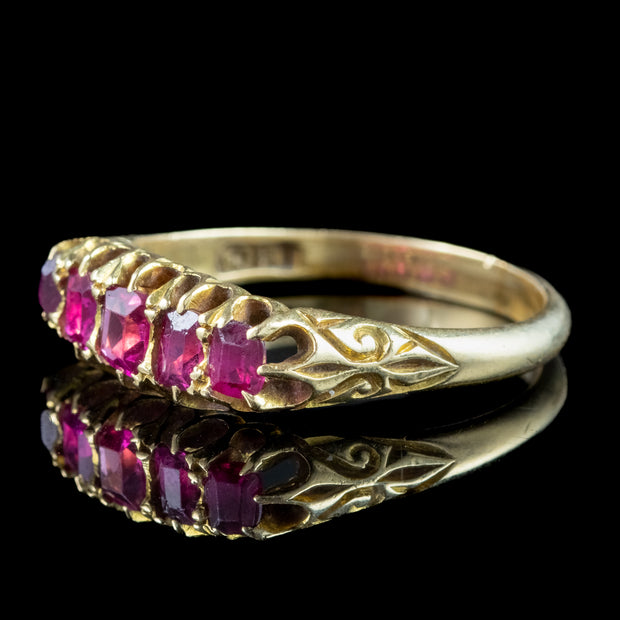 Antique Victorian Ruby Five Stone Ring 0.90ct Total