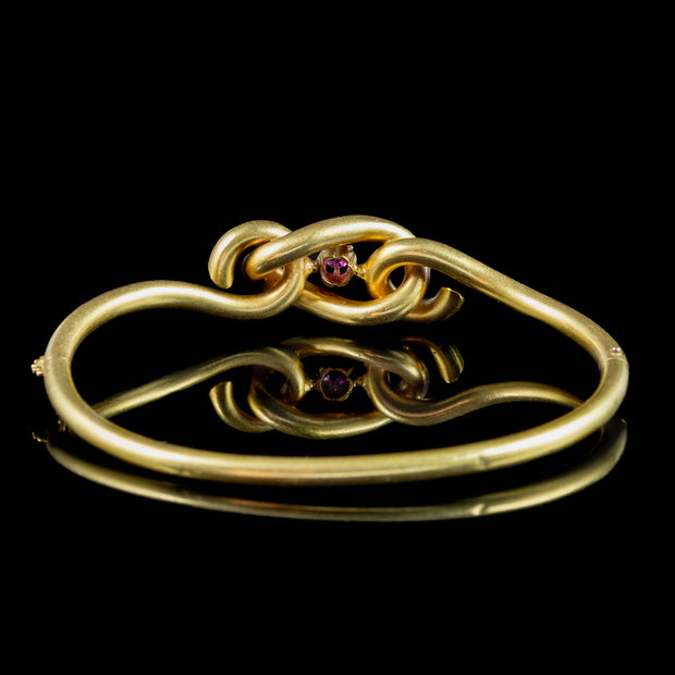 Antique Victorian Ruby Love Knot Bangle 18ct Gold