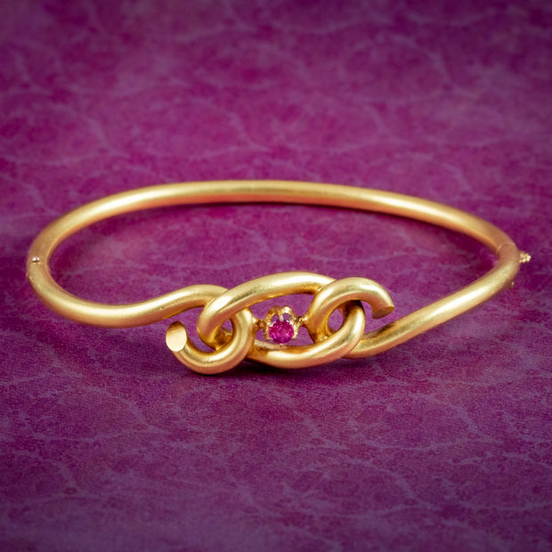 Antique Victorian Ruby Love Knot Bangle 18ct Gold