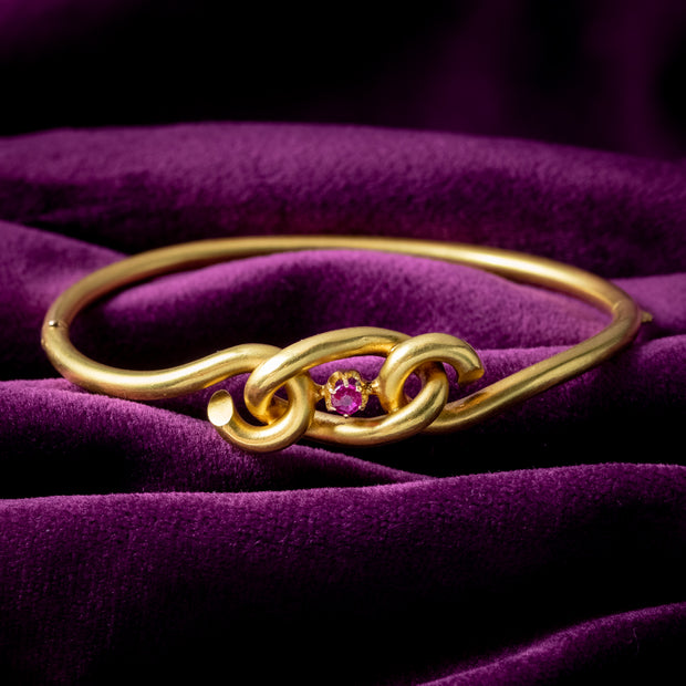 Antique Victorian Ruby Love Knot Bangle 18ct Gold