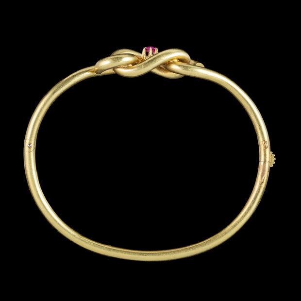 Antique Victorian Ruby Love Knot Bangle 18ct Gold