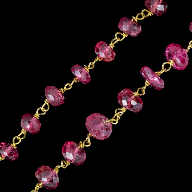 Antique Victorian Ruby Bead Necklace 18ct Gold 