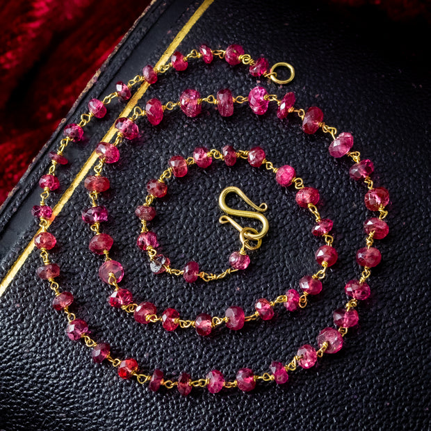 Antique Victorian Ruby Bead Necklace 18ct Gold 