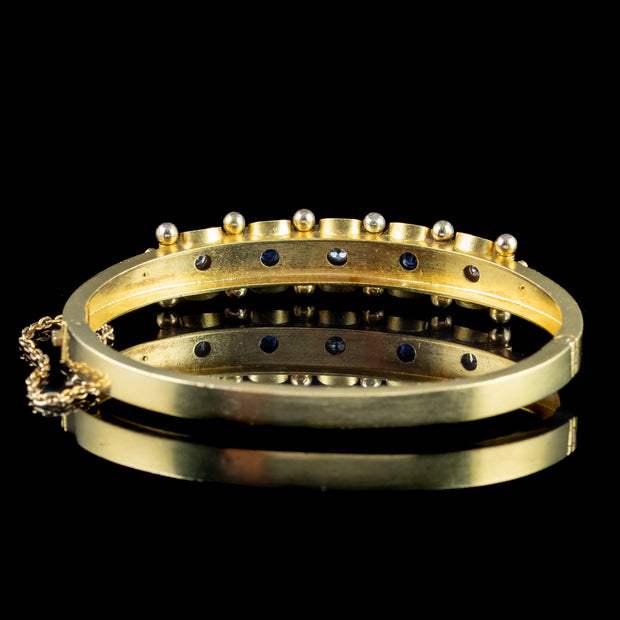 Antique Victorian Sapphire Diamond Bangle 18ct Gold With Box