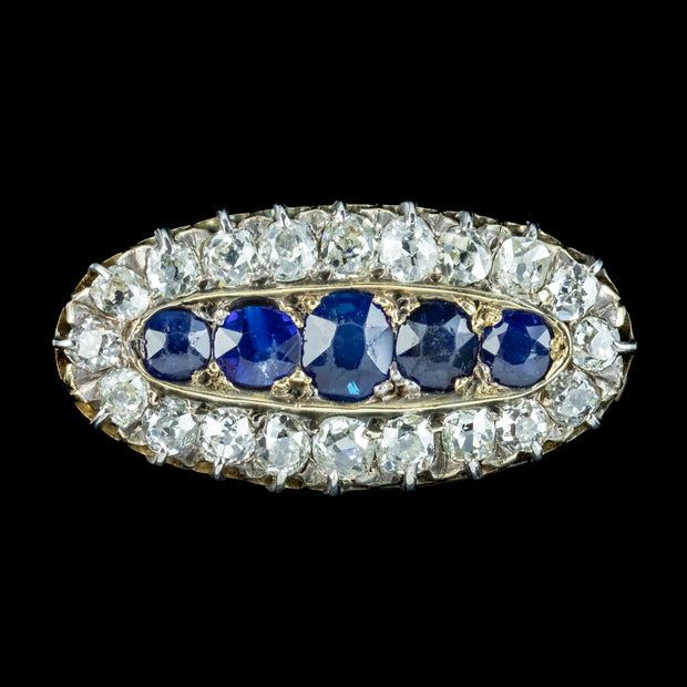 Antique Victorian Sapphire Diamond Brooch 1.5ct Sapphire 2ct Diamond