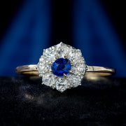 Antique Victorian Sapphire Diamond Cluster Ring 0.15ct Sapphire