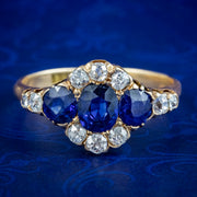 Antique Victorian Sapphire Diamond Cluster Ring 1.8ct Sapphire