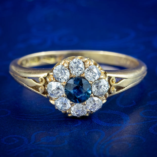 Antique Victorian Sapphire Diamond Cluster Ring 0.25ct Sapphire