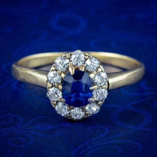 Antique Victorian Sapphire Diamond Cluster Ring 0.60ct Sapphire