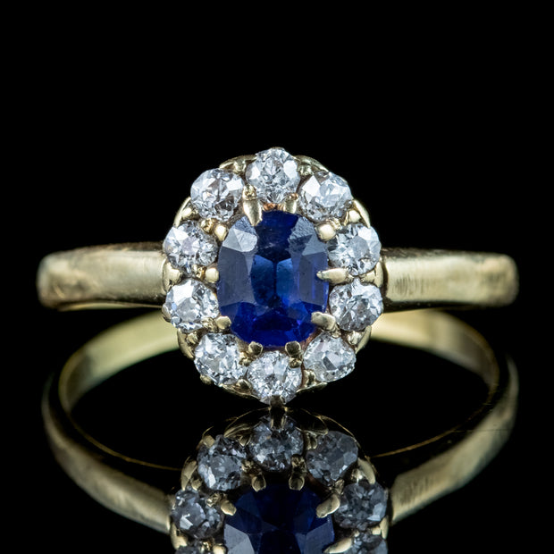 Antique Victorian Sapphire Diamond Cluster Ring 0.60ct Sapphire