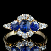 Antique Victorian Sapphire Diamond Cluster Ring 1.8ct Sapphire