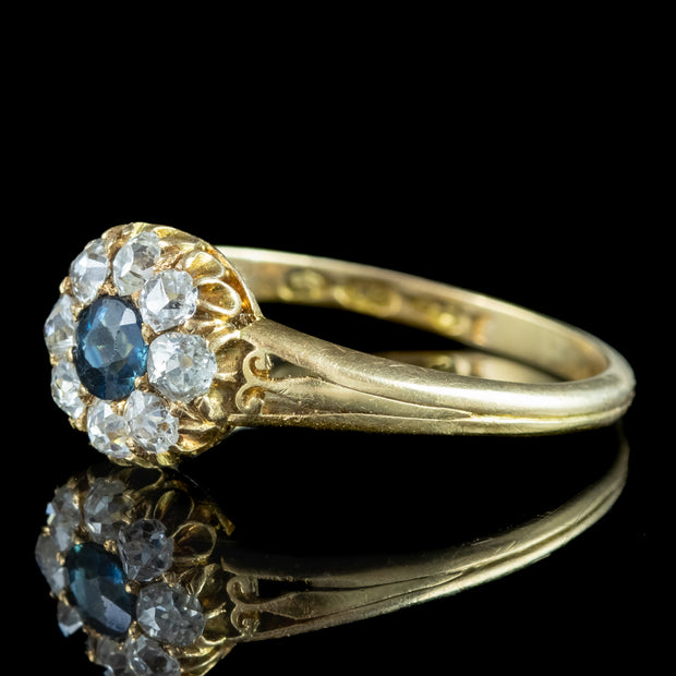 Antique Victorian Sapphire Diamond Cluster Ring 0.25ct Sapphire