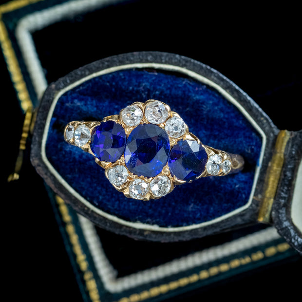 Antique Victorian Sapphire Diamond Cluster Ring 1.8ct Sapphire