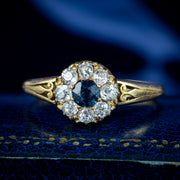 Antique Victorian Sapphire Diamond Cluster Ring 0.25ct Sapphire