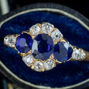 Antique Victorian Sapphire Diamond Cluster Ring 1.8ct Sapphire