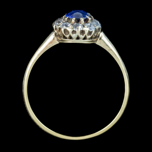 Antique Victorian Sapphire Diamond Cluster Ring 0.60ct Sapphire