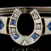 Antique Victorian Sapphire Diamond Horseshoe Bangle 9ct Gold