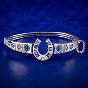  Antique Victorian Sapphire Diamond Horseshoe Bangle 9ct Gold