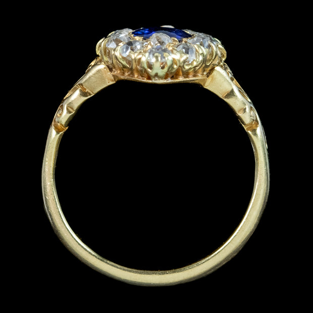 Antique Victorian Sapphire Diamond Navette Cluster Ring 1ct Sapphire