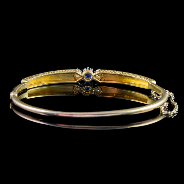 Antique Victorian Sapphire Diamond Pearl Bangle 15ct Gold 