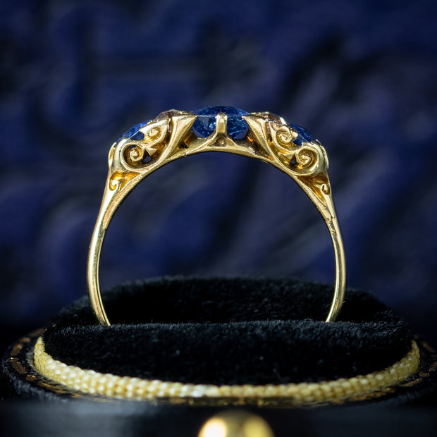 Antique Victorian Sapphire Diamond Ring 1ct Sapphire
