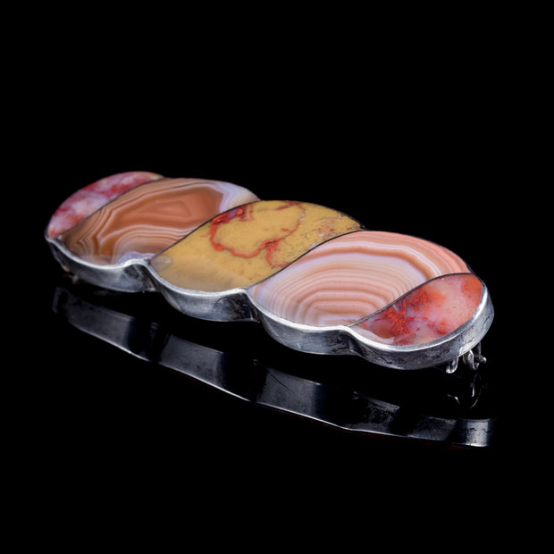 Antique Victorian Scottish Agate Brooch Silver 