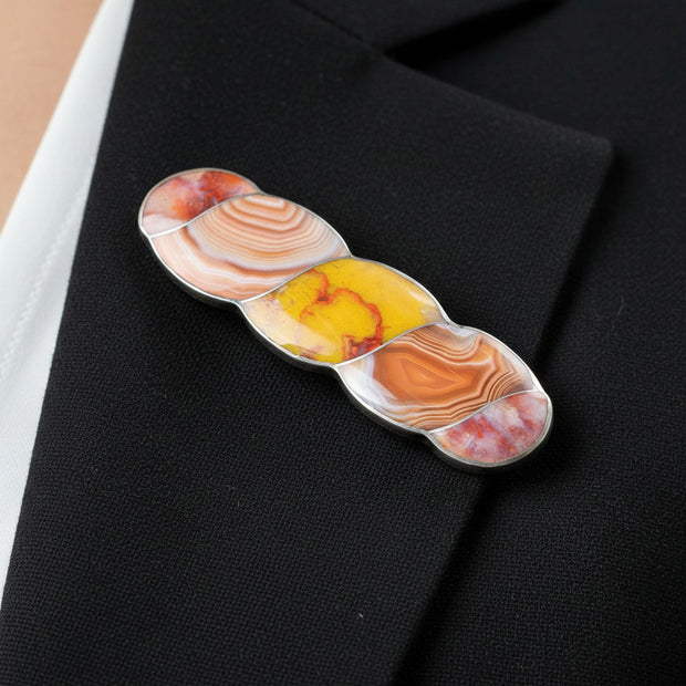 Antique Victorian Scottish Agate Brooch Silver 