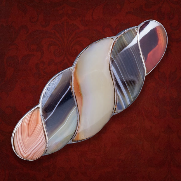Antique Victorian Scottish Agate Brooch Silver