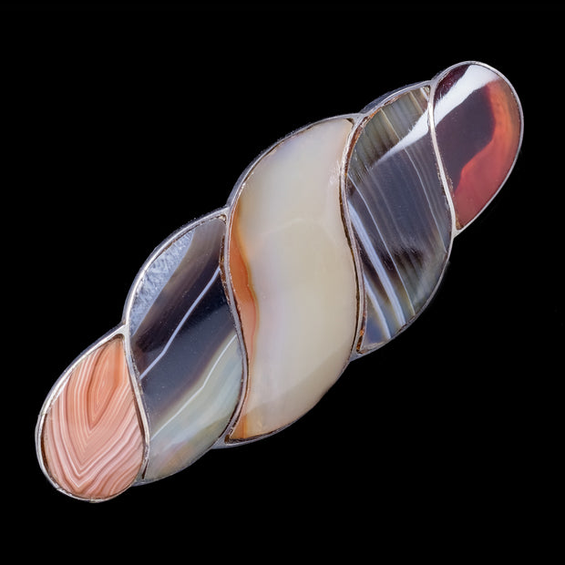 Antique Victorian Scottish Agate Brooch Silver