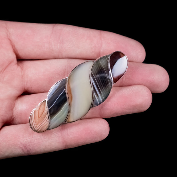 Antique Victorian Scottish Agate Brooch Silver