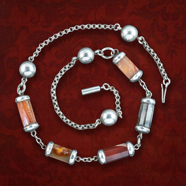 Antique Victorian Scottish Agate Chain Silver 