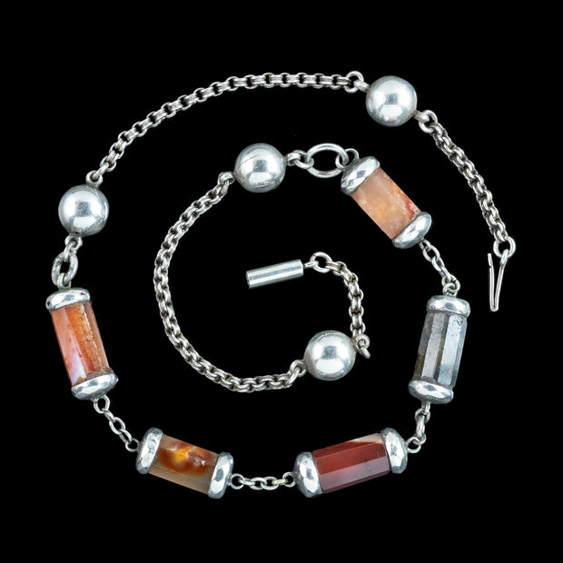 Antique Victorian Scottish Agate Chain Silver 