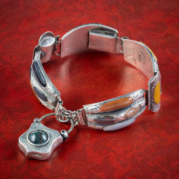 Antique Victorian Scottish Bracelet Agate Padlock Silver Circa 1860