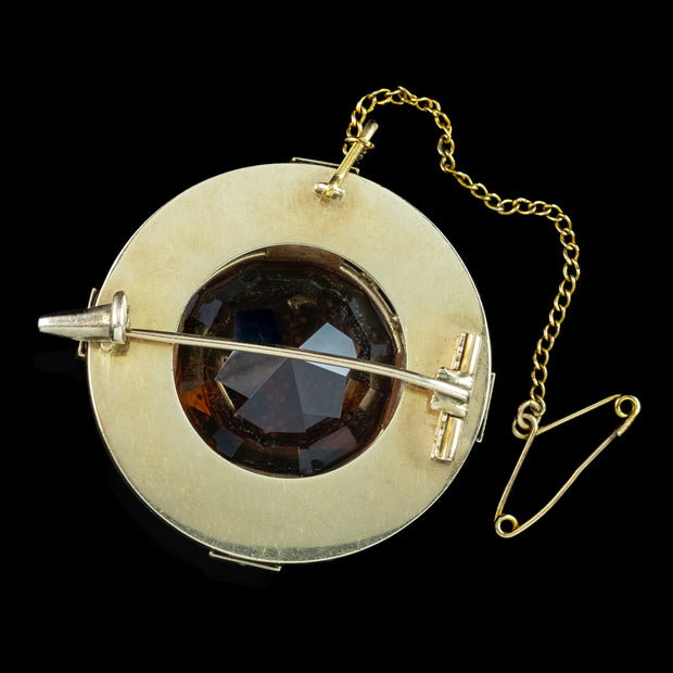 Antique Victorian Scottish Cairngorm Cross Brooch 15ct Gold 