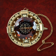 Antique Victorian Scottish Cairngorm Cross Brooch 15ct Gold 