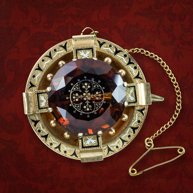 Antique Victorian Scottish Cairngorm Cross Brooch 15ct Gold 