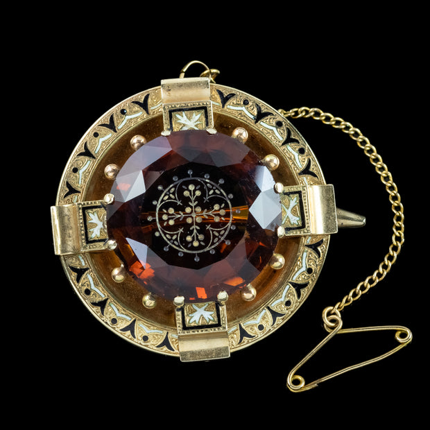 Antique Victorian Scottish Cairngorm Cross Brooch 15ct Gold 