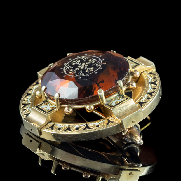 Antique Victorian Scottish Cairngorm Cross Brooch 15ct Gold 