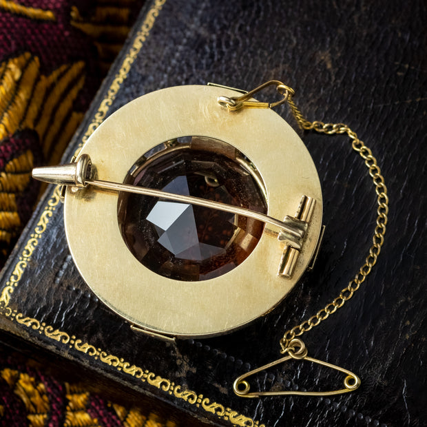 Antique Victorian Scottish Cairngorm Cross Brooch 15ct Gold 