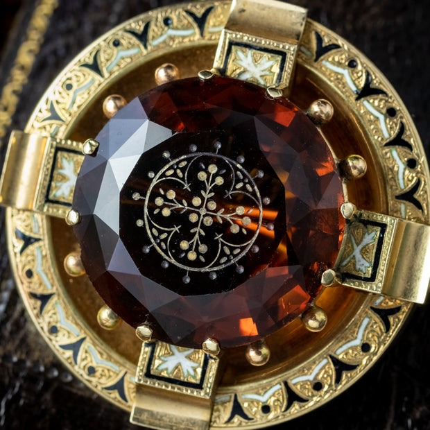 Antique Victorian Scottish Cairngorm Cross Brooch 15ct Gold 