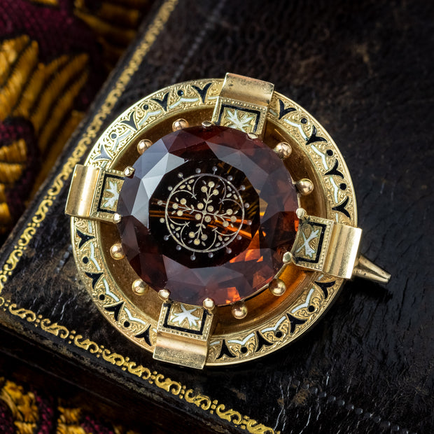 Antique Victorian Scottish Cairngorm Cross Brooch 15ct Gold 