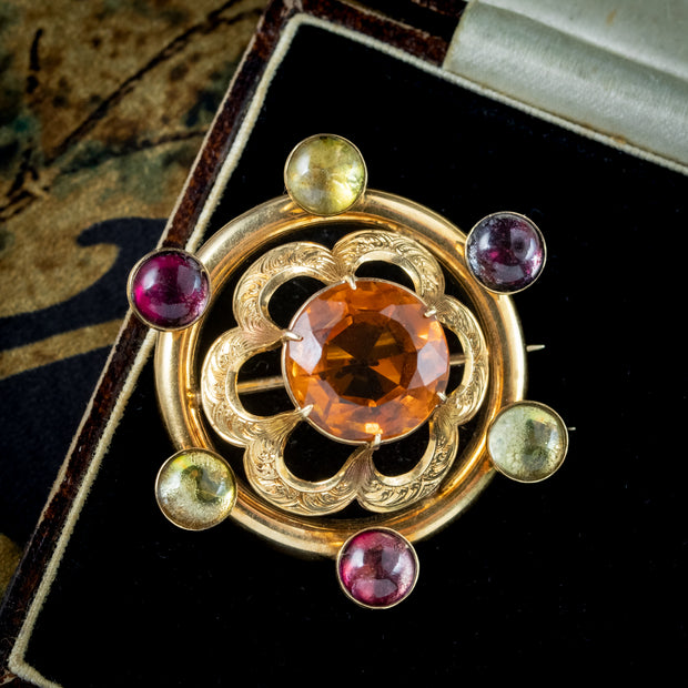 Antique Victorian Scottish Gemstone Brooch 15ct Gold